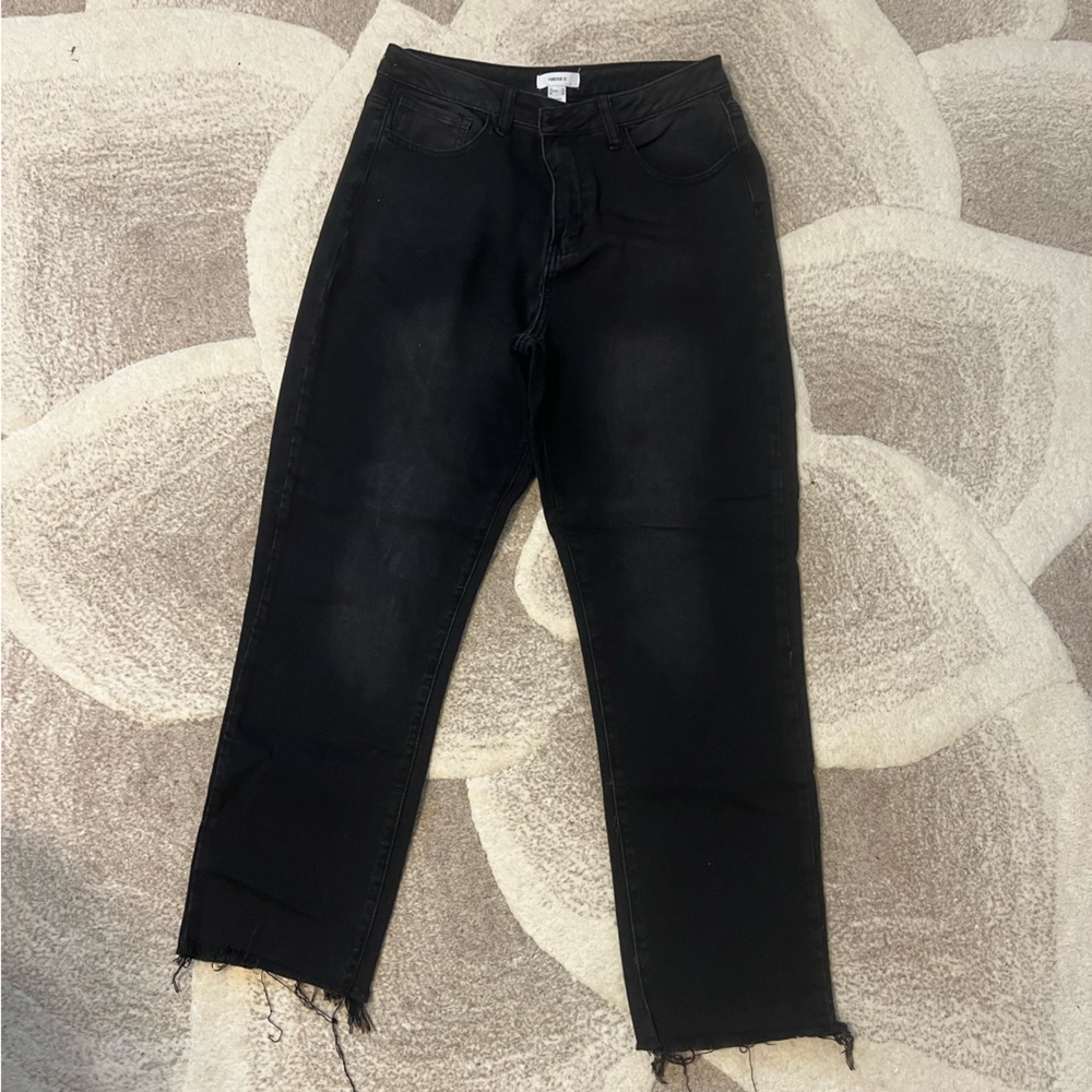 Forever 21 Black Ankle Jeans with Frayed Hem